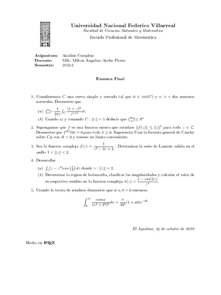 Examen Final Analisis Complejo | PDF | Análisis Complejo | Conceptos Matemáticos