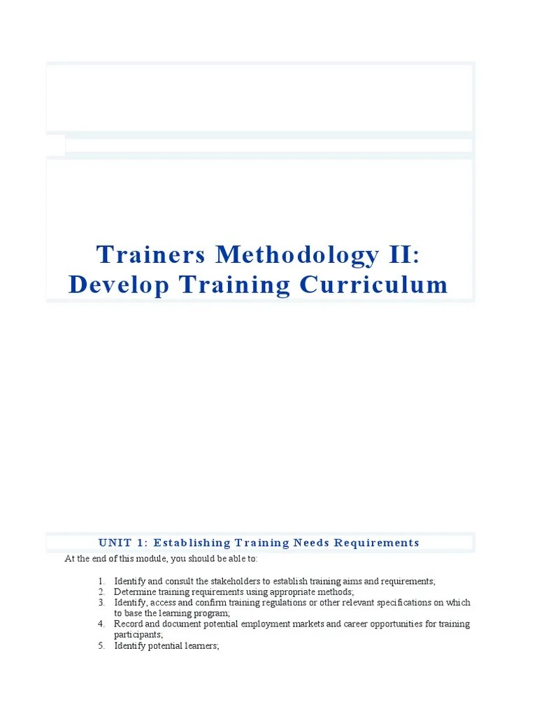 Trainers Methodology II Develop Training Curriculum | Download Free PDF | Curriculum ...