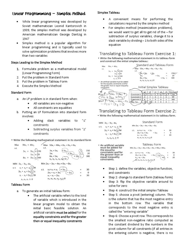Simplex Method For Linear Programming | PDF | Linear Programming ...