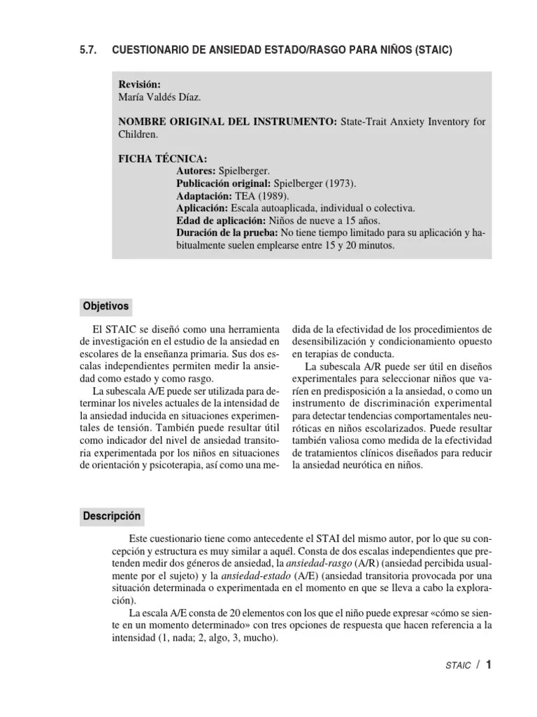 STAIC | Descargar Gratis PDF | Ansiedad | Validez (Estadísticas)