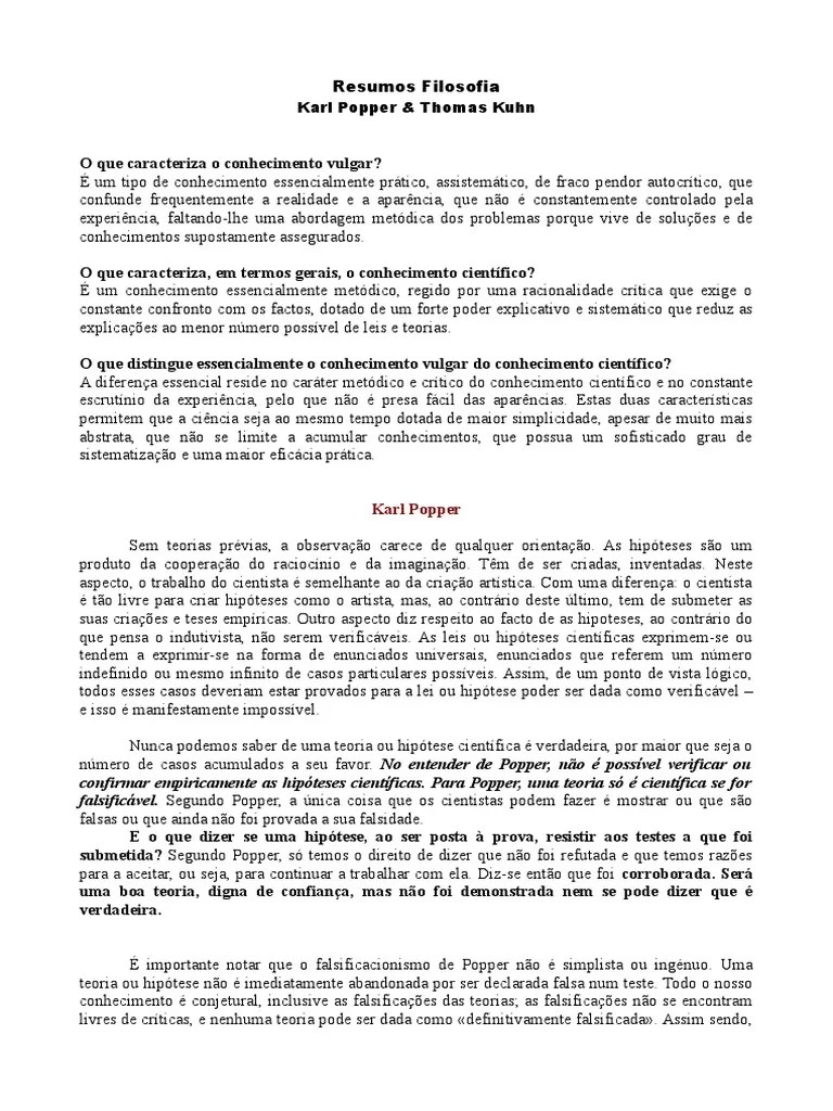 Karl Popper & Thomas Kuhn, Resumosfilo | PDF | Science | Teoria