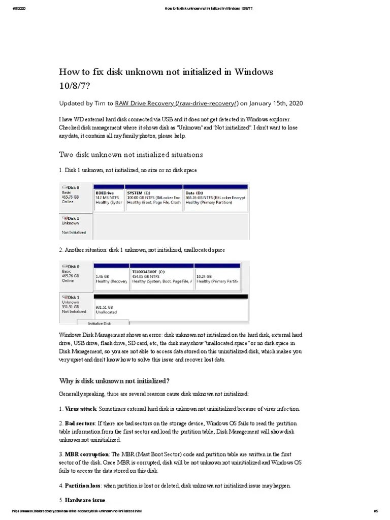 How To Fix Disk Unknown Not Initialized In Windows 10 - 8 - 7 | PDF | Hard Disk Drive | Computer ...