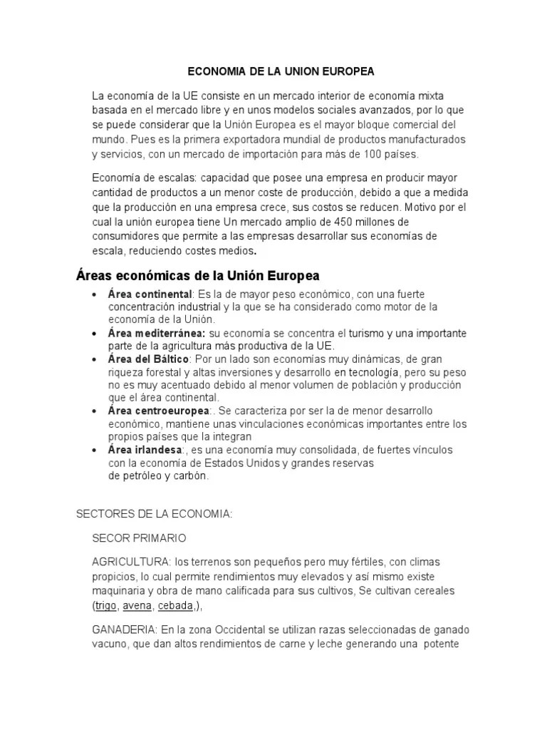Economia De La Union Europea | PDF | Economía De La Unión Europea | Europa