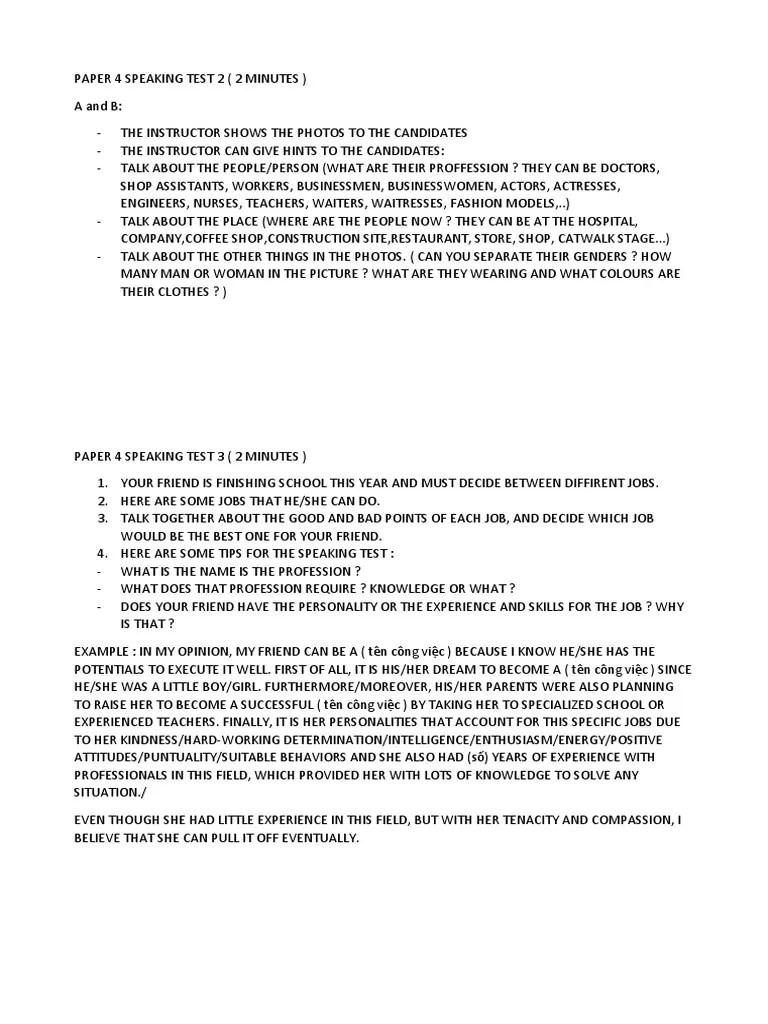 Speaking Test Pet Pdf Experience Waiting Staff