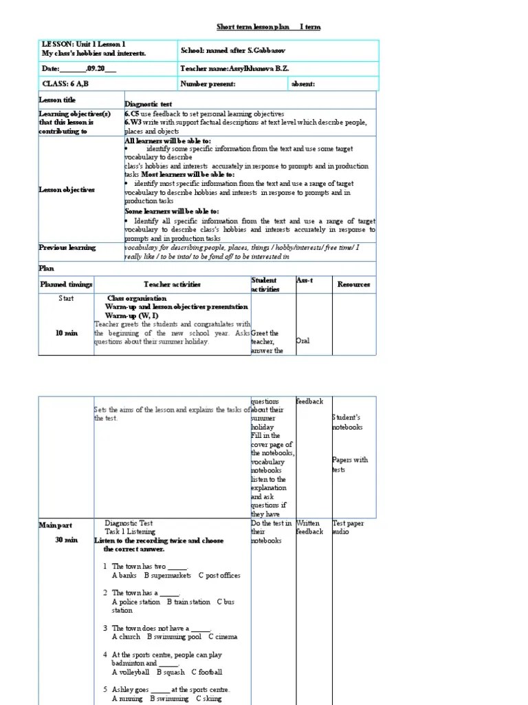 Short Term Lesson Plan 130 I Term | PDF | Question | Lesson Plan