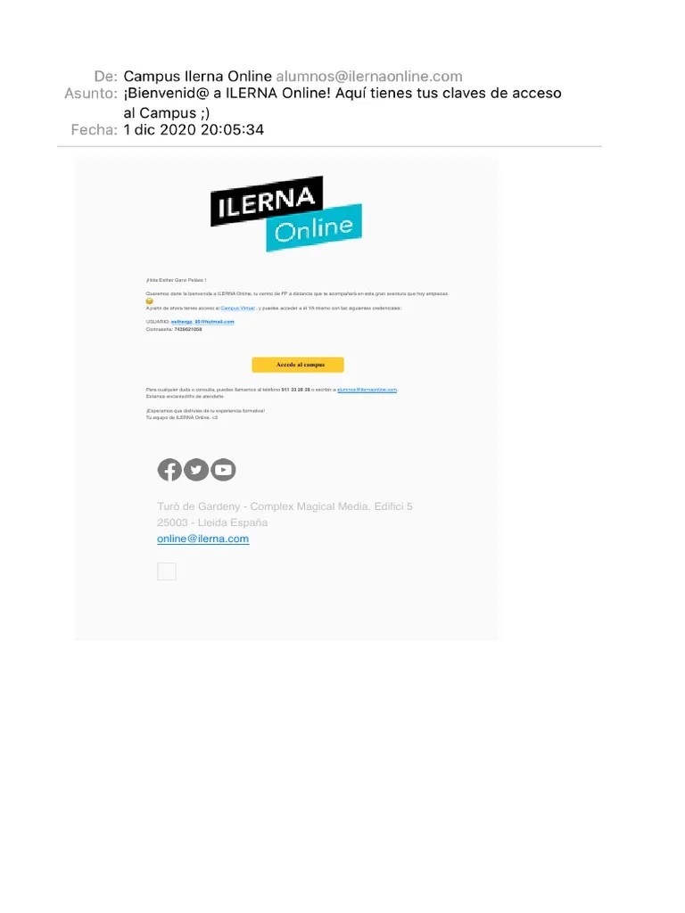 ¡Bienvenid@ A ILERNA Online! Aquí Tienes Tus Claves De Acceso Al Campus ;) | PDF