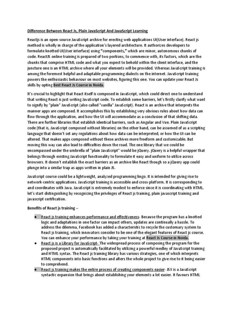 Difference Between React JS, Plain JavaScript And JavaScript Learning ...