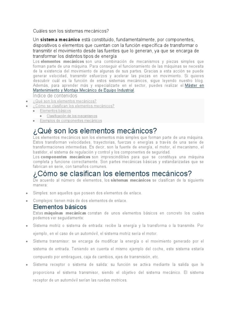 Sistemas Mecanicos | PDF | Ingeniería Mecánica | Bienes Manufacturados