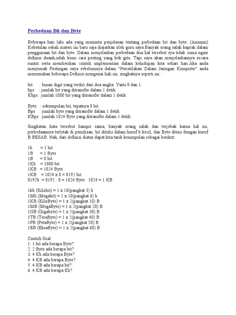Perbedaan Bit Dan Byte | PDF
