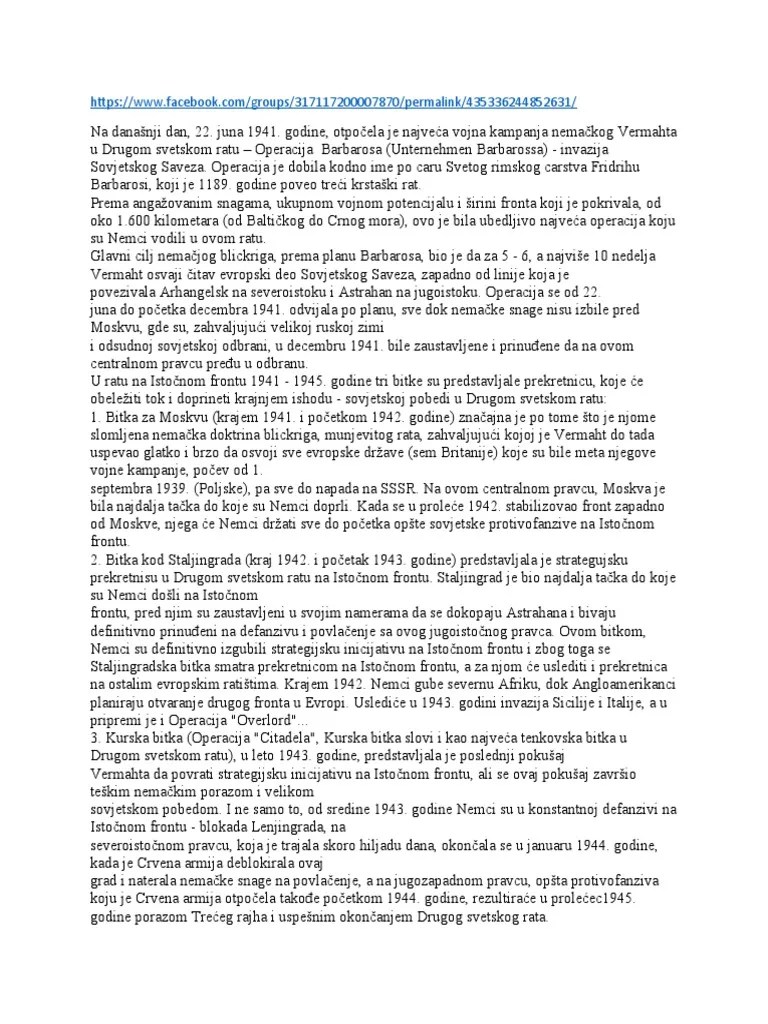 Operacija Barbarosa (Unternehmen Barbarossa) | PDF