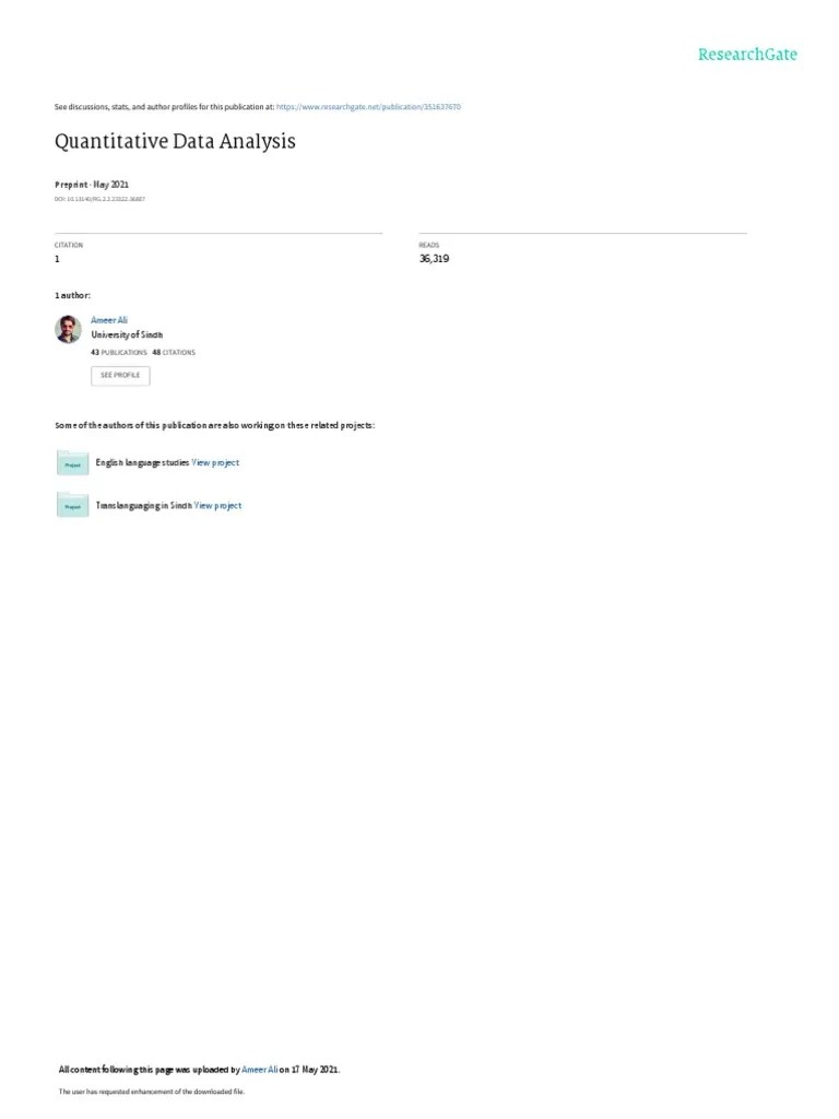 Quantitative Data Analysis Guide | PDF | Sampling (Statistics) | Statistics