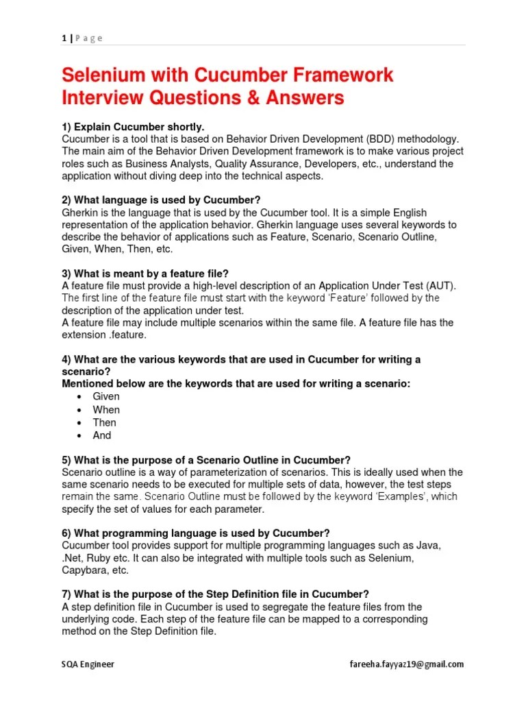 Selenium Cucumber Interview Ques | PDF | Test Driven Development ...