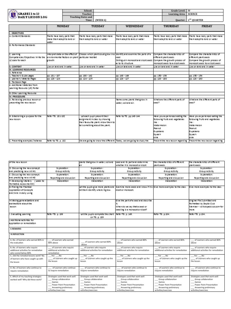 DLL - Science 4 - Q2 - W6 | PDF | Learning | Differentiated Instruction