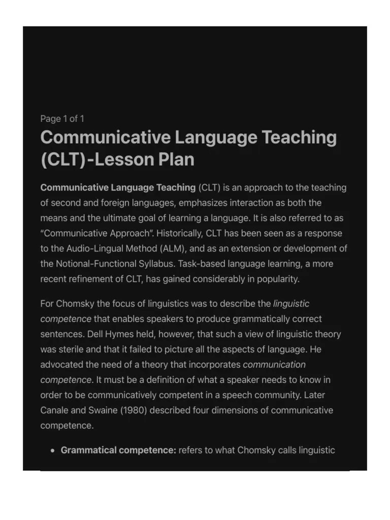 Syllabus, Curriculum & Lesson Plan: Communicative Language Teaching ...