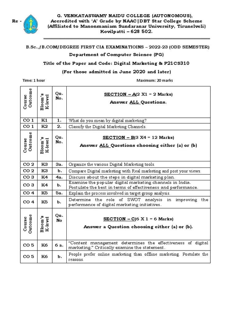 Digital Marketing Question Paper | PDF | Digital Marketing | Computing