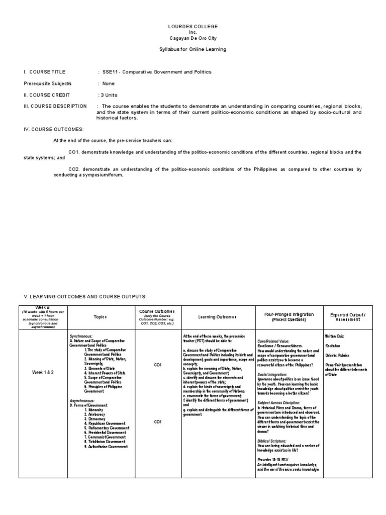Comparative Government And Politics Syllabus | PDF