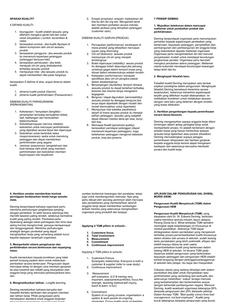 Perkhidmatan pelanggan, kualiti, layanan pendahuluan kualiti. Apakah Kualiti Pdf