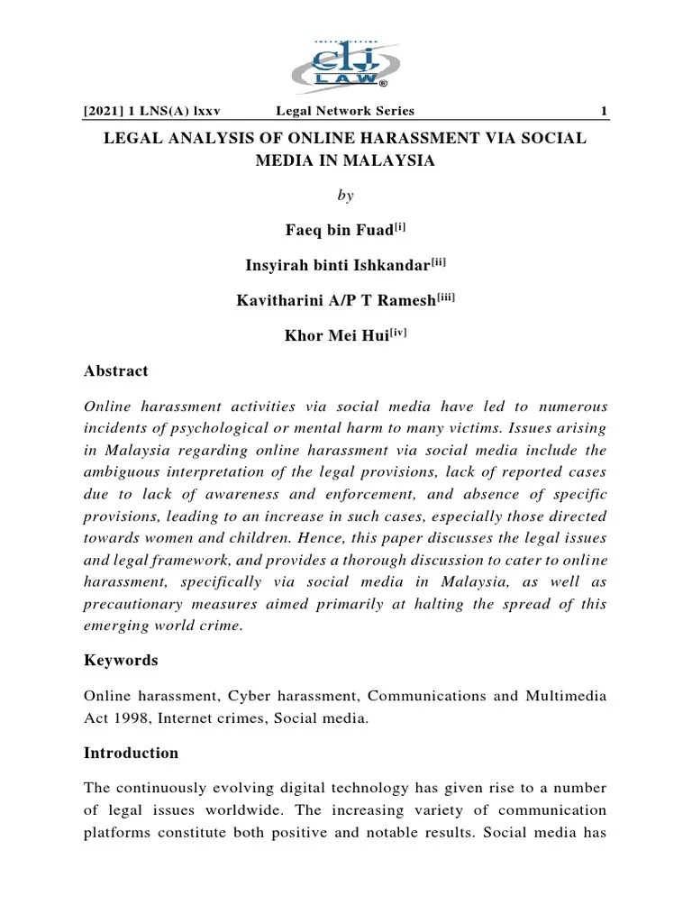Legal Analysis Of Online Harassment Via Social Media In Malaysia ...