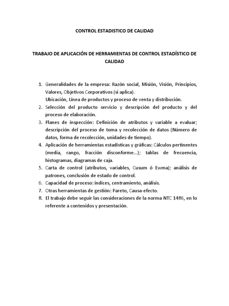Trabajo Practico Control Estadistico De Calidad | PDF | Estadísticas ...