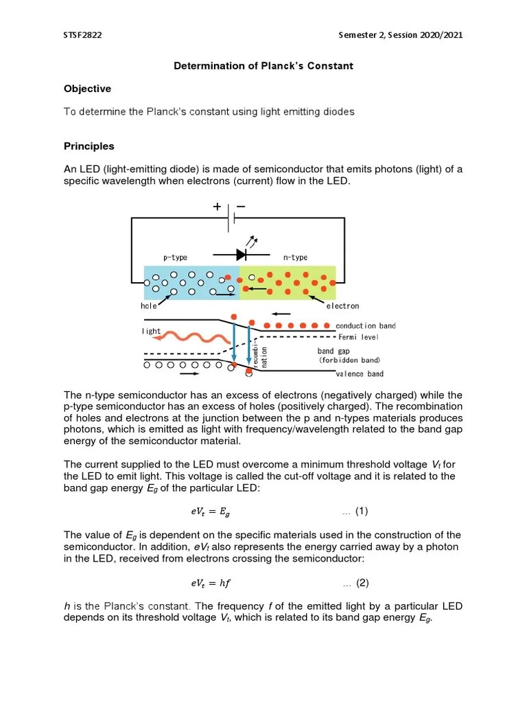V2 Manual - Determination Of Plancks Constant | PDF | Light Emitting ...