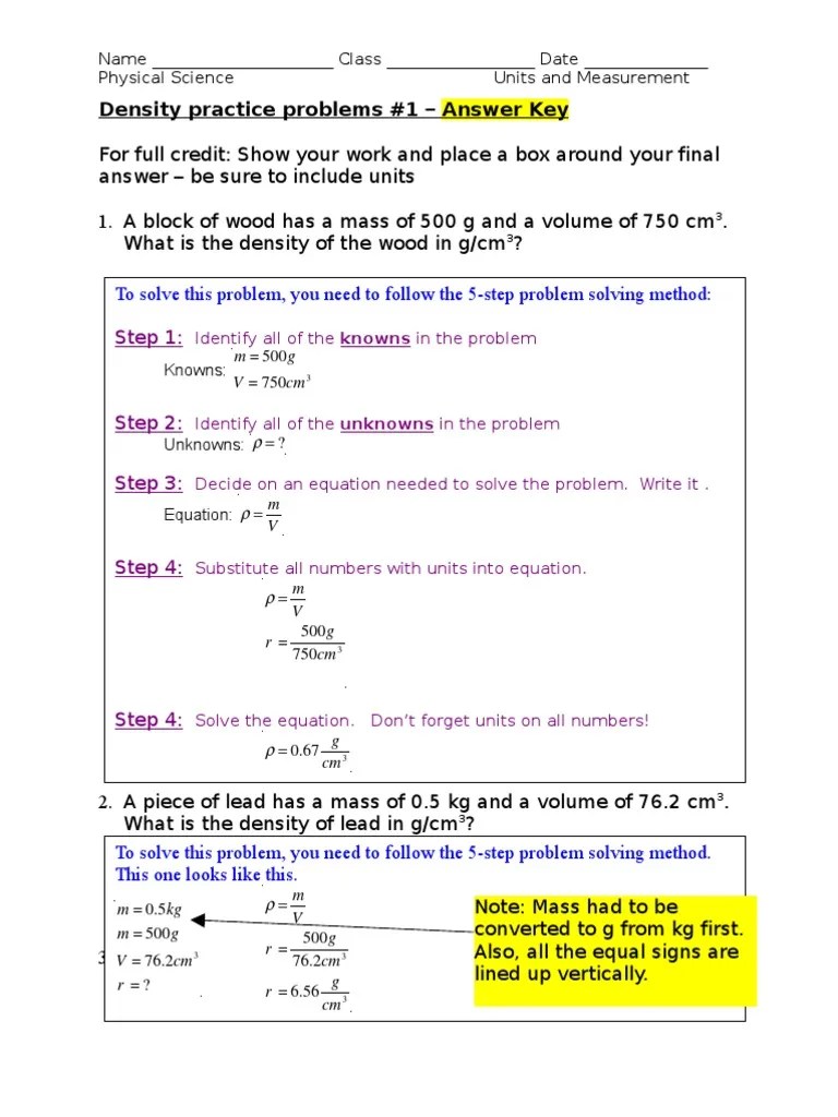 Archimedes was brought before the king. Density Practice Problems 1 Key Pdf Density Equations