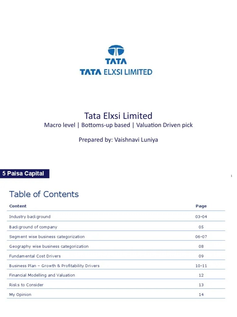 Tata Elxsi Analysis | PDF | Price–Earnings Ratio | Research And Development