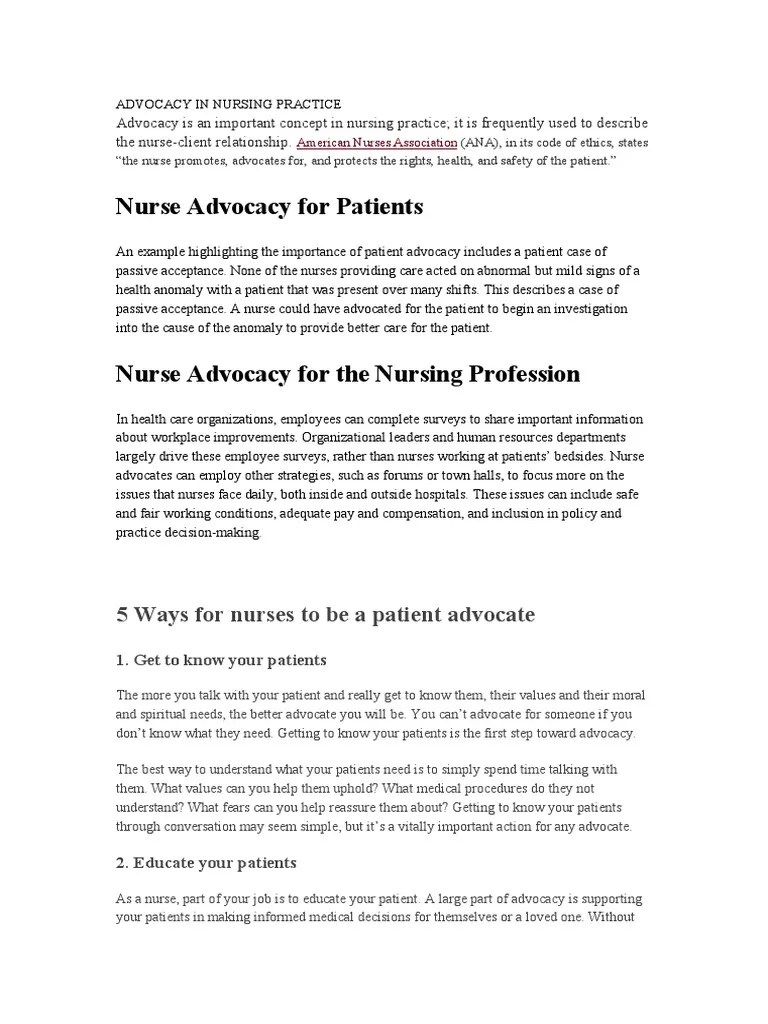 Advocacy In Nursing | PDF