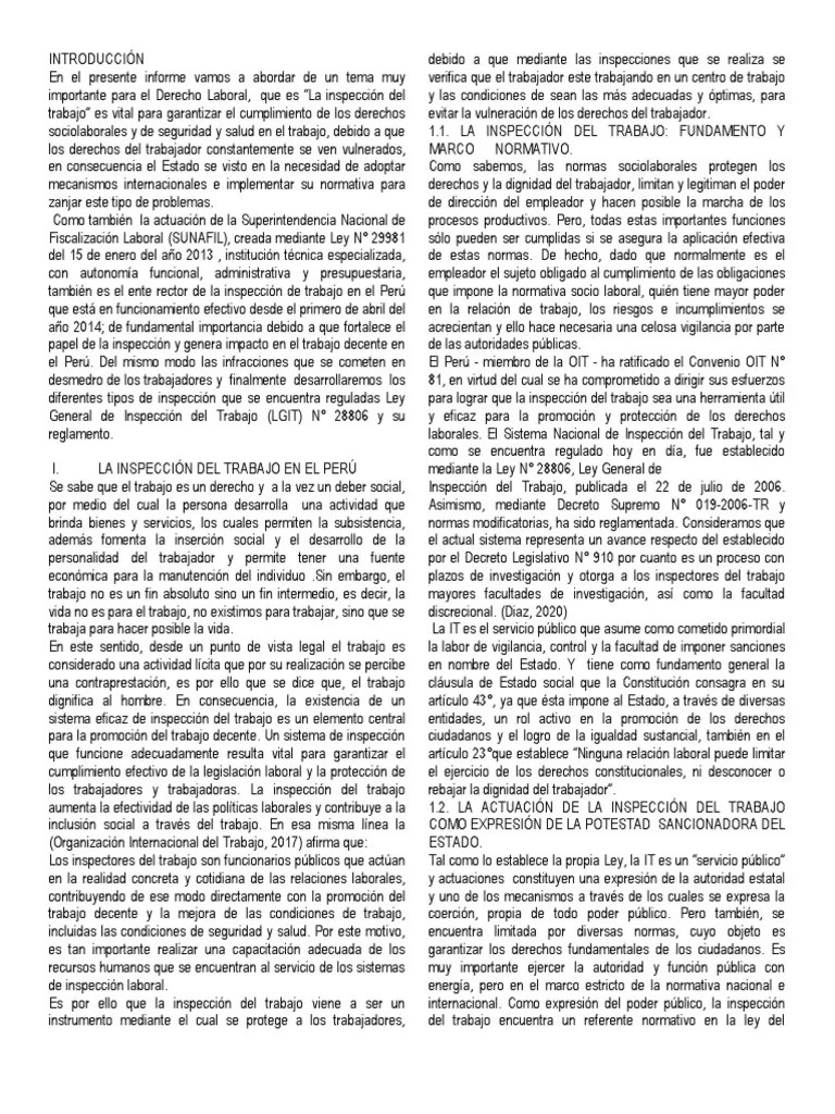La Inspección Del Trabajo En El Perú | PDF