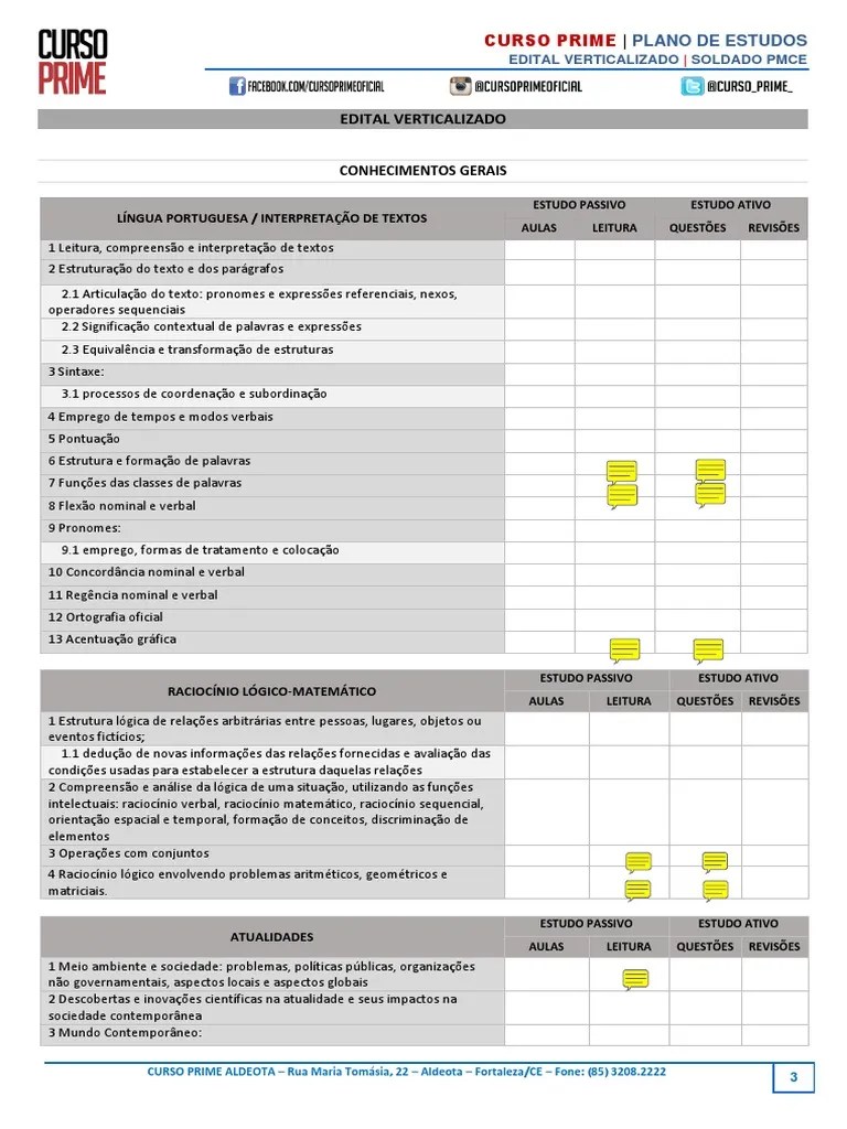 Plano De Estudos Para Concurso De Soldado Da Polícia Militar Do Ceará ...
