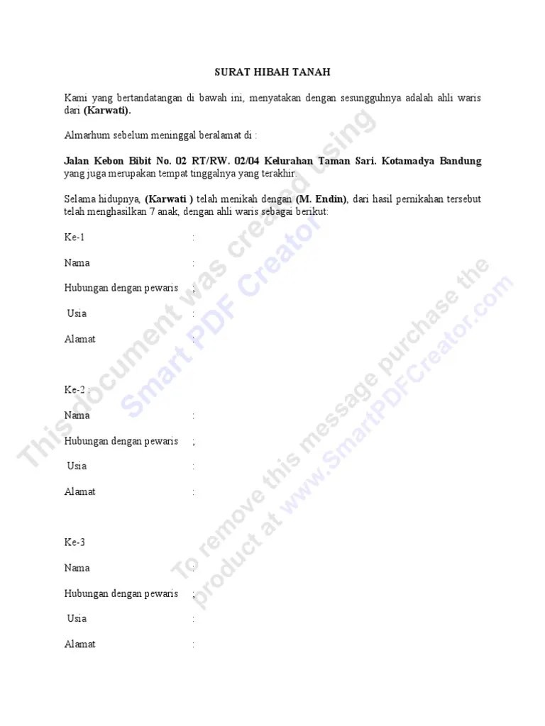 SURAT HIBAH TANAH KEPADA ANAK CUCU | PDF