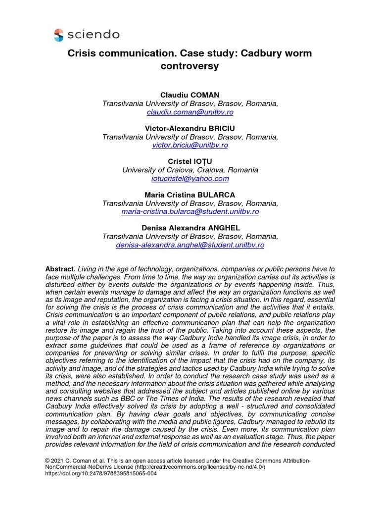 Crisis Communication Case Study Cadbury | PDF | Public Relations | Communication