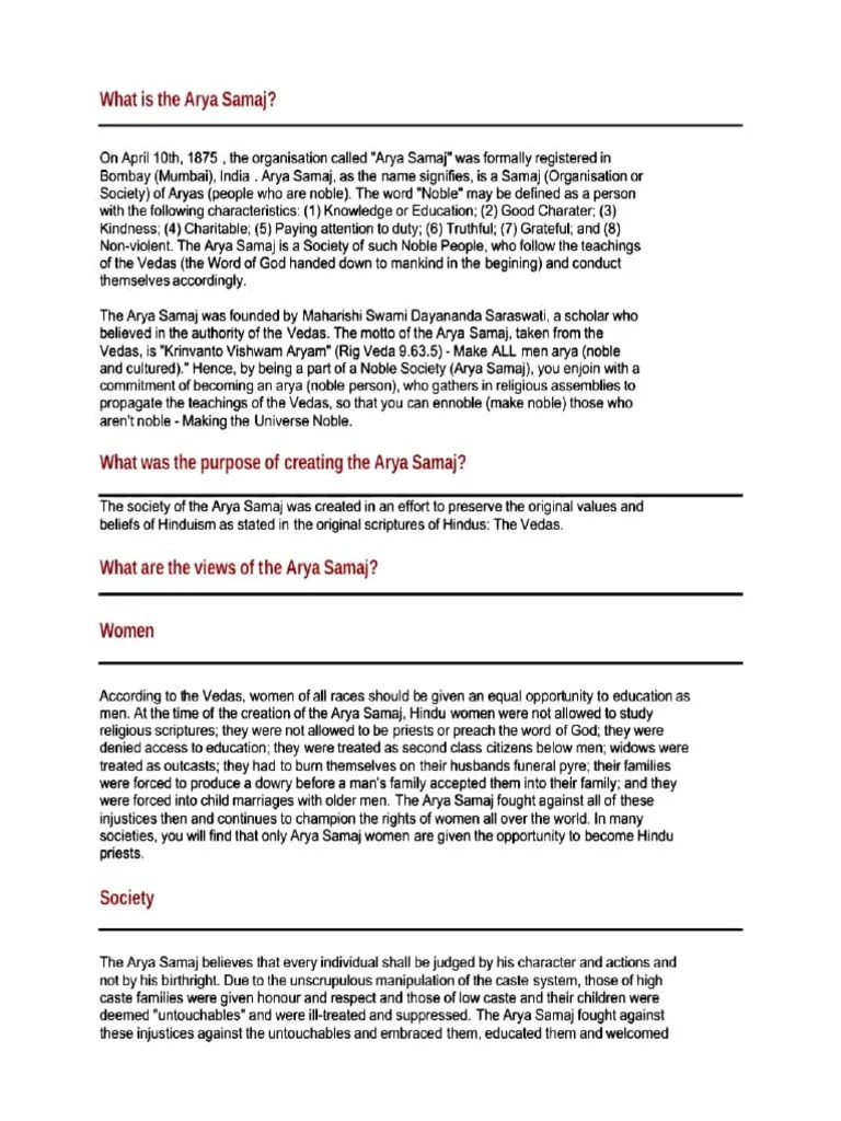 What Is The Arya Samaj? The History And Views Of This Hindu Reform Movement (39 | PDF | Vedas ...