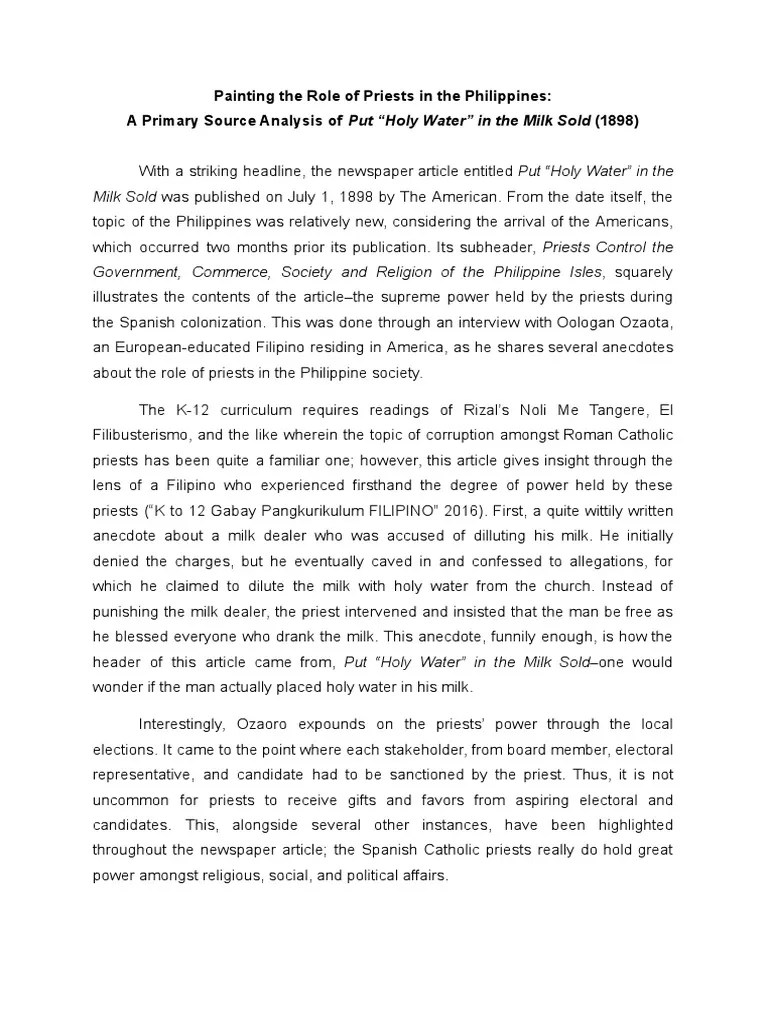 Painting The Role Of Priests In The Philippines: A Primary Source Analysis Of Put 