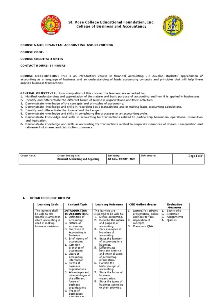 SYLLABUS Financial Accounting And Reporting | PDF | Debits And Credits ...
