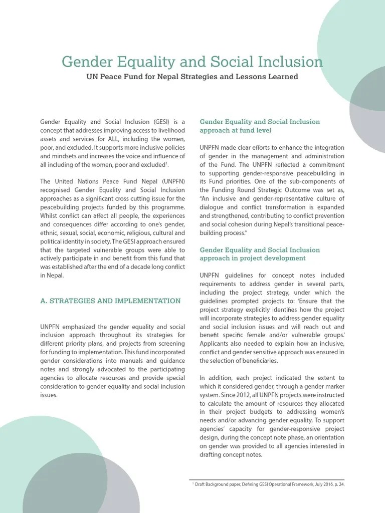 Gender Equality And Social Inclusion - 1 | PDF