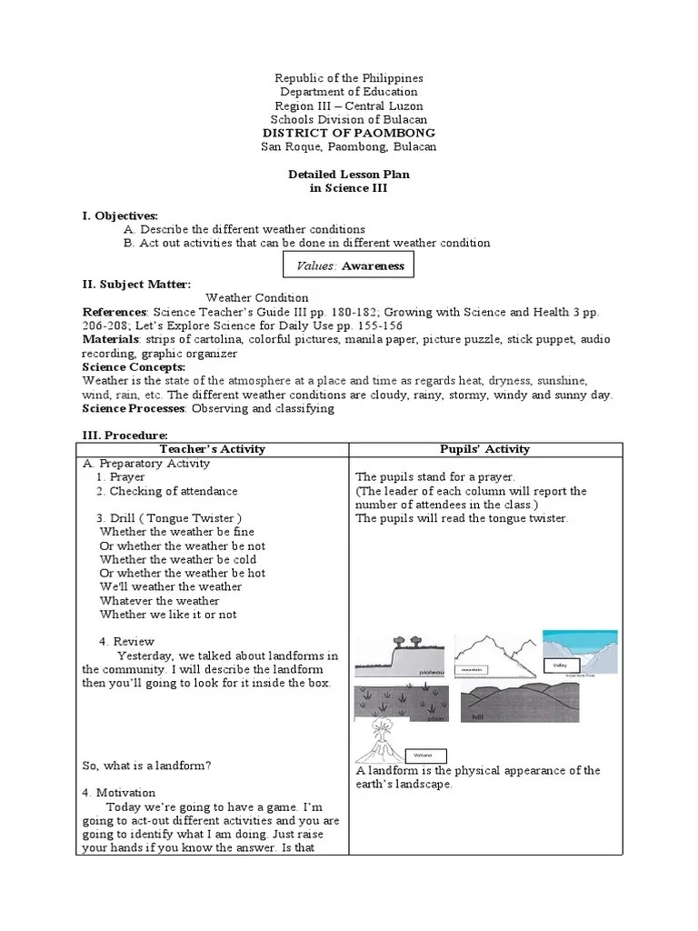 (WEATHER) Detailed-Lesson-Plan-In-Science-Iii | Download Free PDF | Weather | Rain