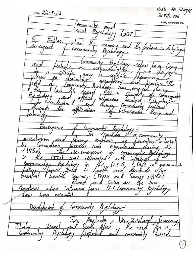 Unit 1 Factors Underlying Emergence Of Community Psychology | PDF