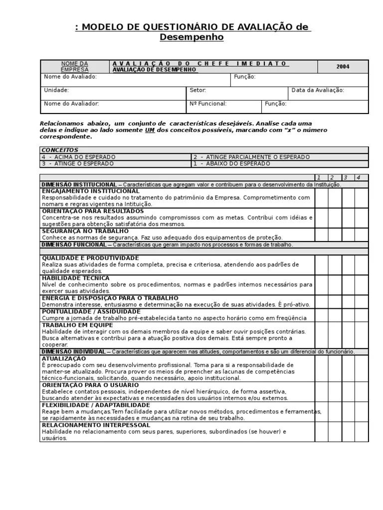 Modelo De Avaliação De Desempenho_3 | Avaliação De Desempenho | Business