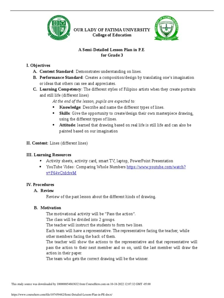 Semi Detailed Lesson Plan In P E Download Free Pdf Lesson Plan