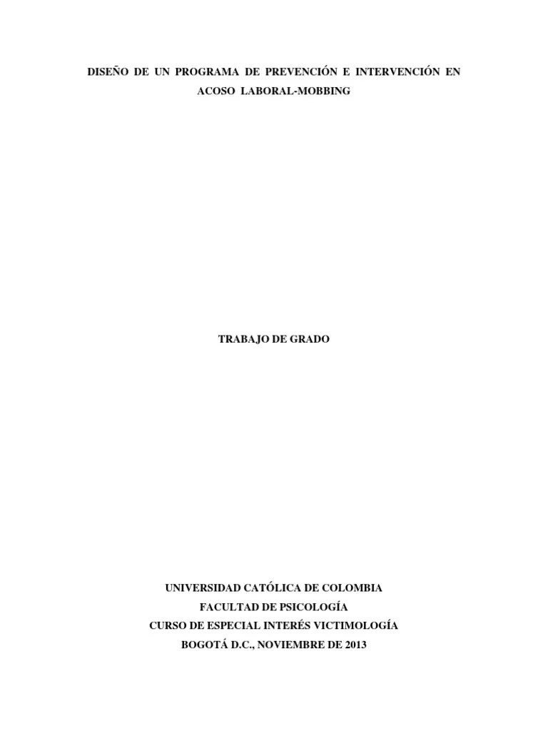 Diseño De Programa De Prevencion E Intervencion En Acoso Laboral Mobbing | PDF