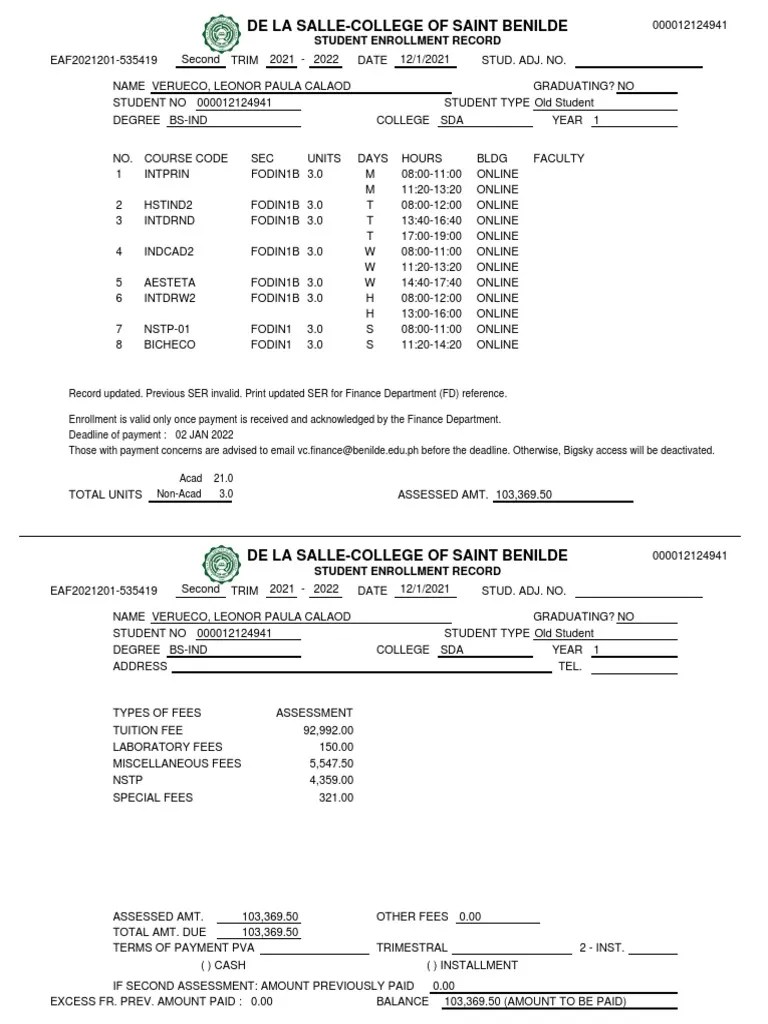 Student Enrollment Record | PDF