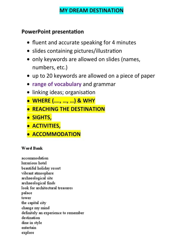 PowerPoint Presentation MY DREAM DESTINATION 2 | PDF | Resort