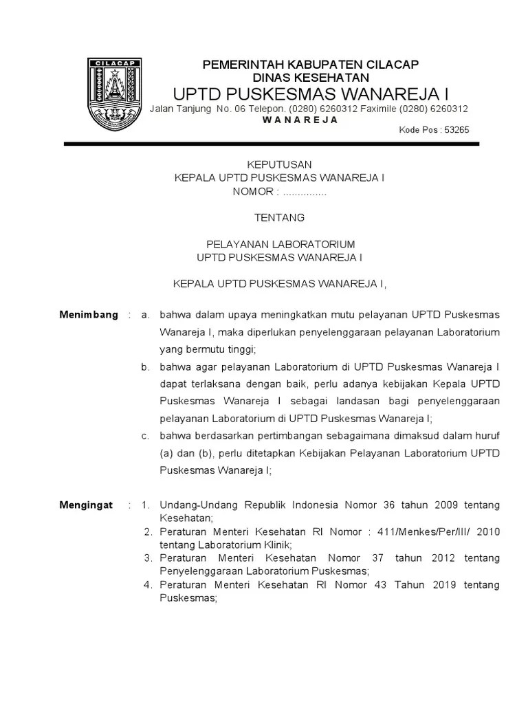 SK Pelayanan Lab UPTD Puskesmas Wanareja I | PDF