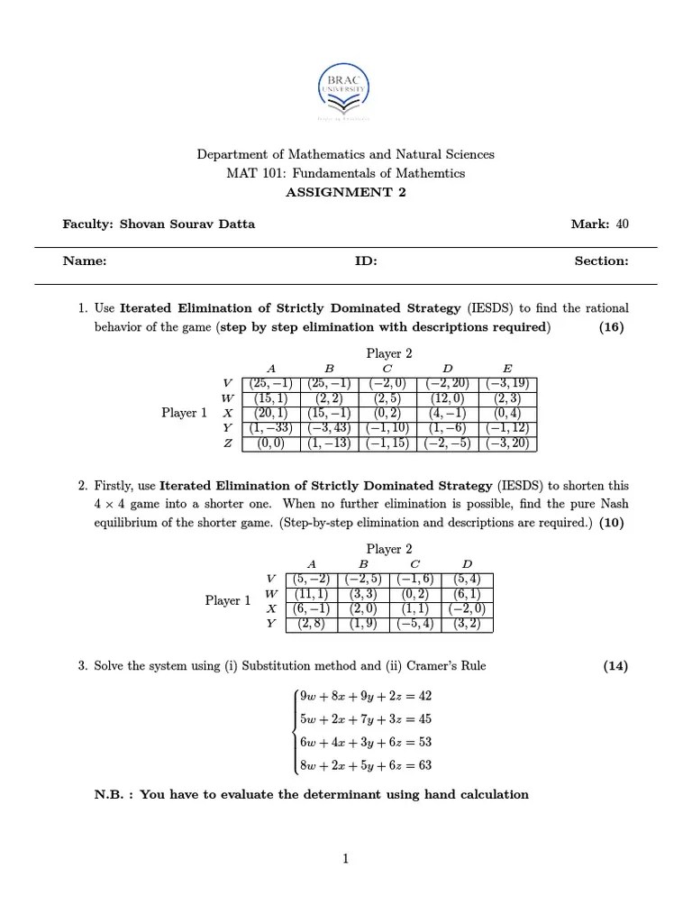 MAT101 Assigment2 | PDF | Gaming | Mathematics