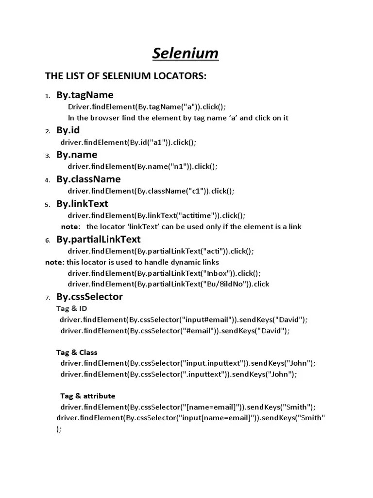 Selenium Notes | Download Free PDF | X Path | Web Development