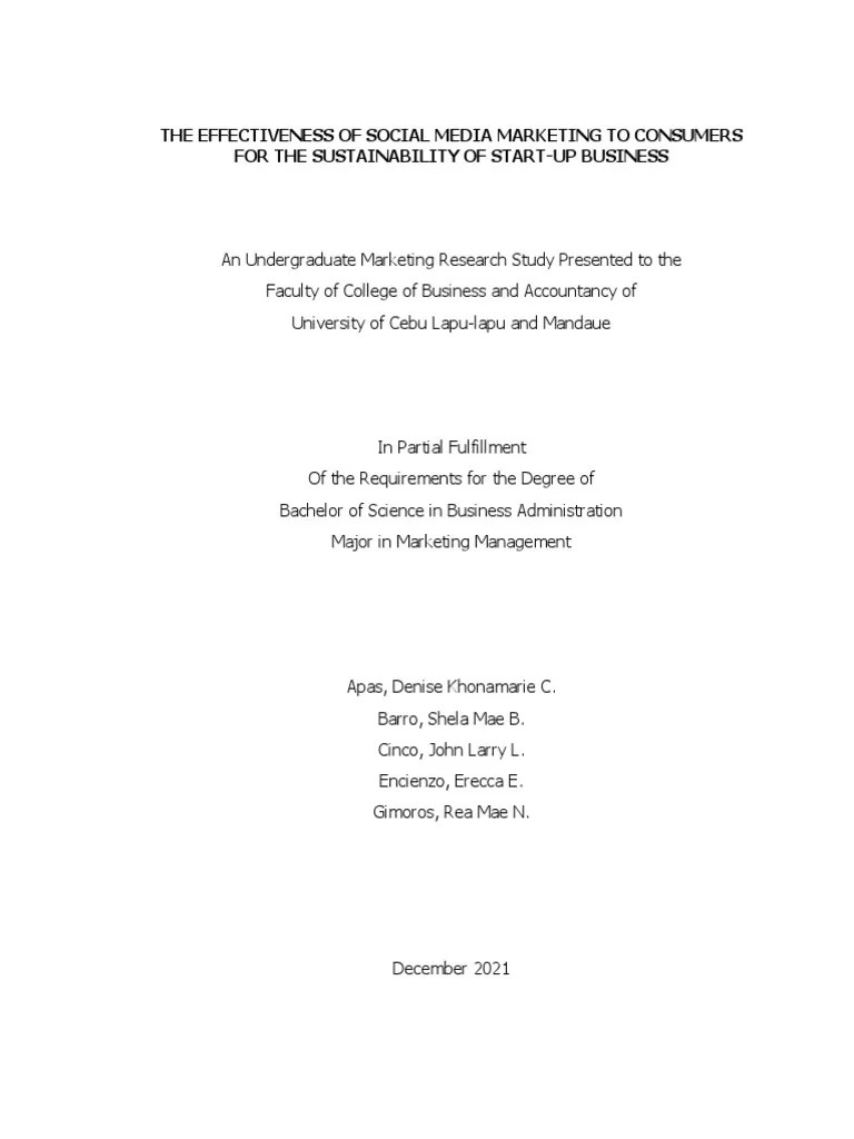 The Effectiveness Of Social Media Marketing To Consumers For The Sustainability Of Start-Up ...