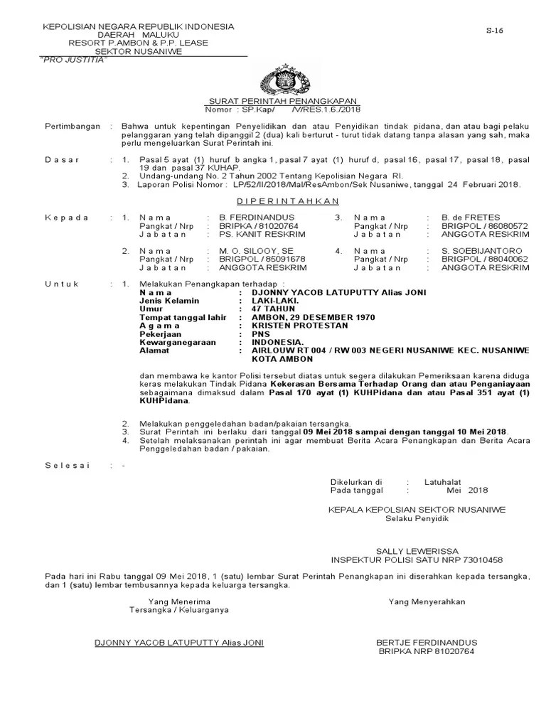 Surat Perintah Penangkapan 2018 | PDF