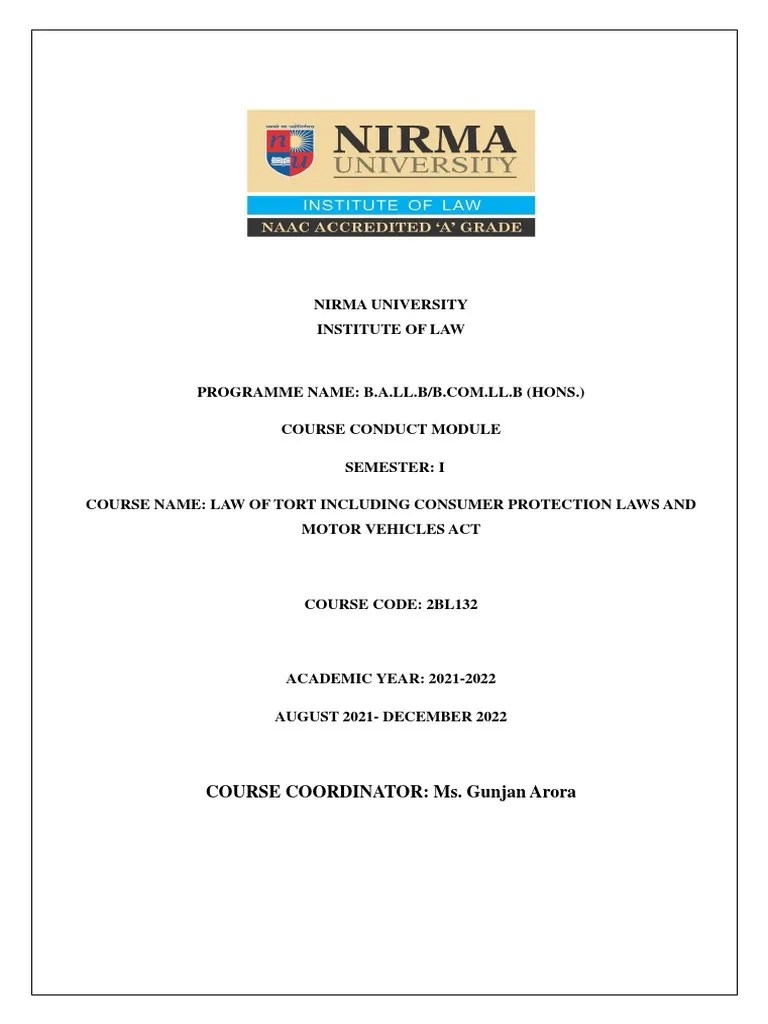 LAW OF TORTS - CP MV Act 2019 - 2BL132 | PDF | Infrastructure | Tort