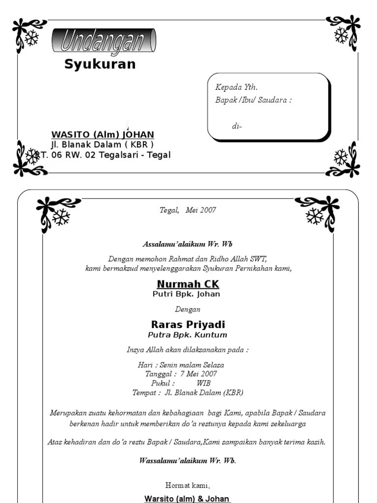 Format undangan microsoft word berikut bagikan contoh format file undangan berbagai macam acara walimatul ursy walimatul khitan selapanan tahlil . Undangan Walimahan Nikah Coretan