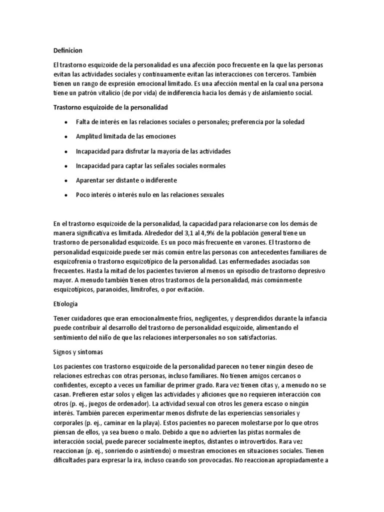 Trastorno Esquizoide De La Personalidad | PDF | Esquizofrenia ...